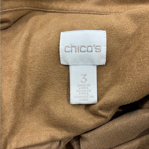 CHICOS • Women’s Western Suede Tan Brown Button Up Long Sleeve Top Size Large - Picture 5 of 6